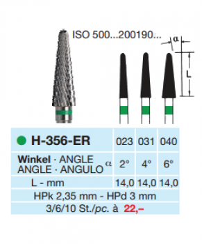 Konusfräser, Kreuzverzahnung, fein Inh.3St.2º-4º-6º 2,35 Schaft